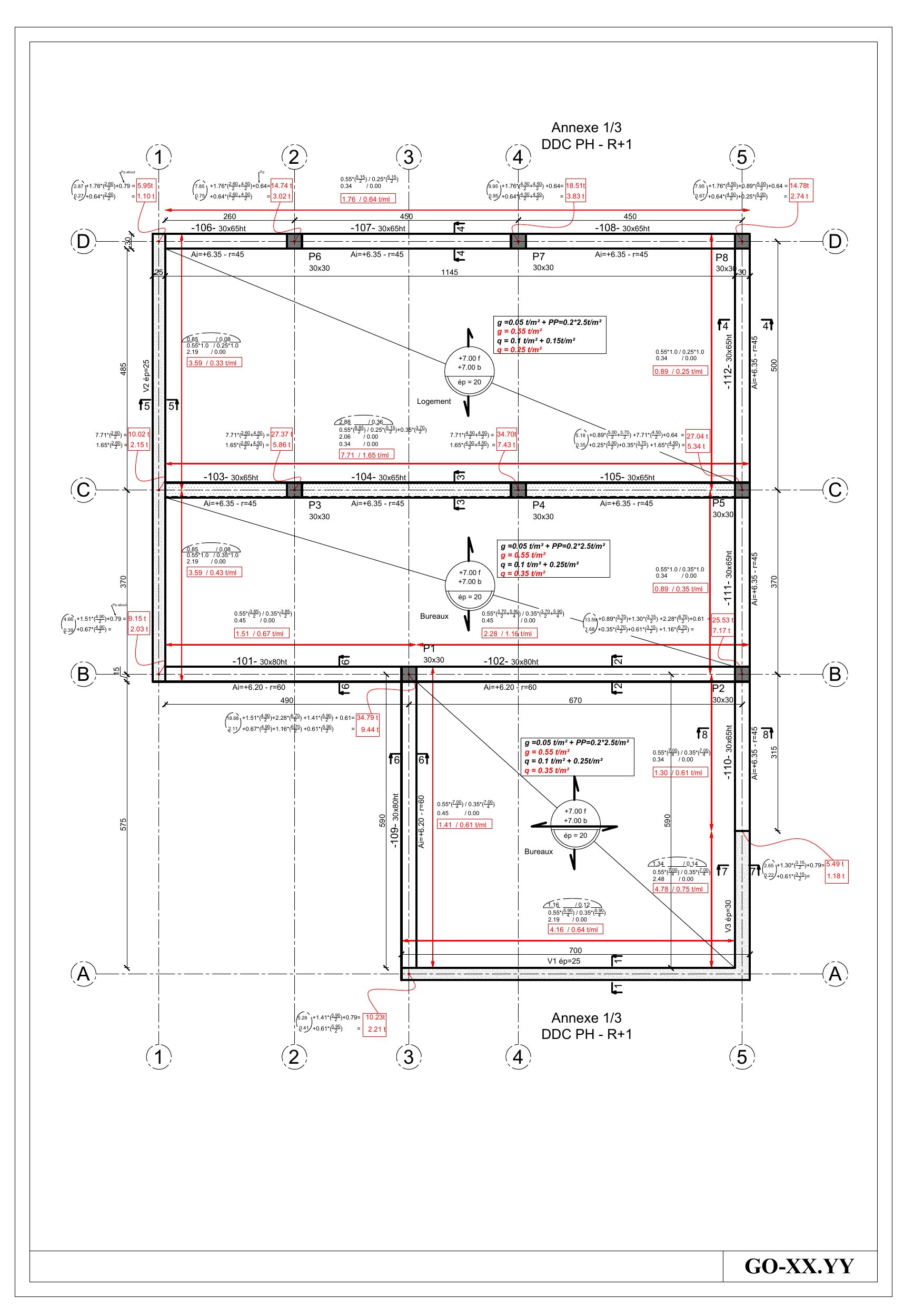 Plan de descente de charges PH R+1 — usage mixte